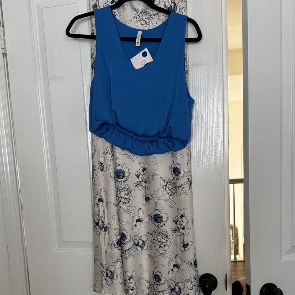 Glam Blue and White Floral High Low Dress